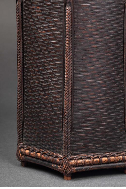 独角鹿西洋古董 20世纪日本出品唐物式几何罐形竹编提梁花笼 商品图4