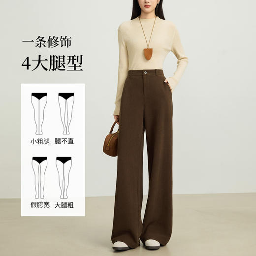 【10/29新品】熙世界松弛感坑条针织阔腿裤女秋冬季复古咖色加厚窄版直筒休闲裤 商品图2