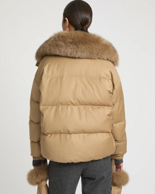 Yves Salomon - DOWN JACKET MADE WITH LORO PIANA FLANNEL/FOX - MACADAMIA - 女装 - 羽绒服 - 夏威夷果棕 商品图3