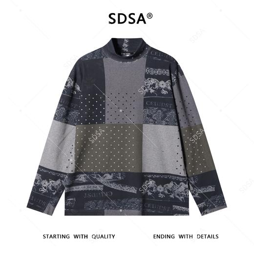 SDSA男士秋冬新款痞帅男装极简风拼色半高领长袖T恤休闲百搭上衣 商品图1