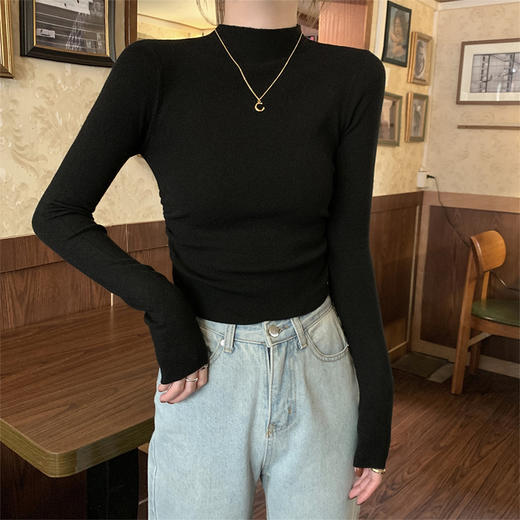 西遇半高领气质内搭毛衣女秋冬新款修身褶皱显瘦针织打底衫SS051714/SS051994 商品图4