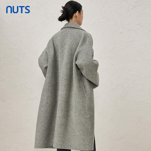 NUTS商场同款秋冬季高级感气质宽松双面手工呢料长外套女4491503A2 商品图4