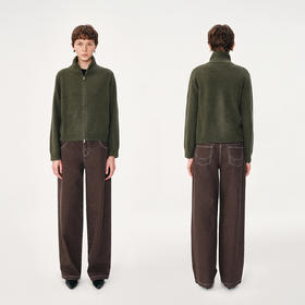 NUTH100%羊毛高领双头拉链针织毛衣开衫女 绿色（发货时间同步天猫）