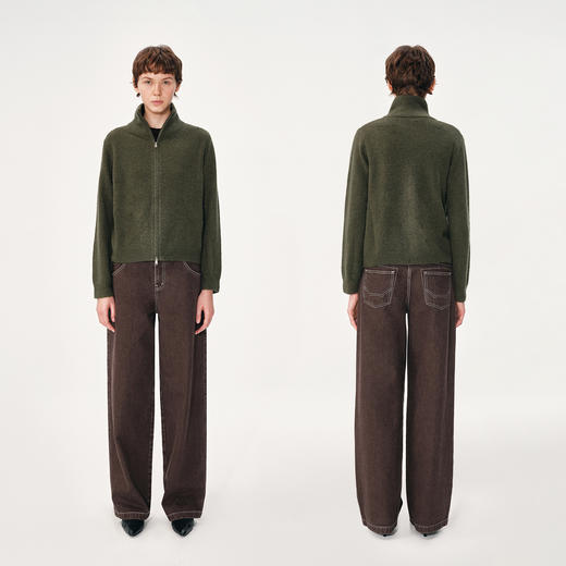 NUTH100%羊毛高领双头拉链针织毛衣开衫女 绿色（发货时间同步天猫） 商品图0