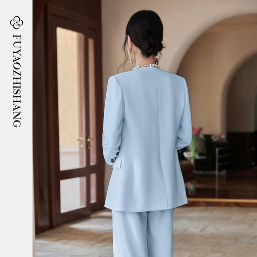 【天蓝幻纱】蓝色西装外套女阔版西服上衣宽松设计感通勤风两件套 商品图4