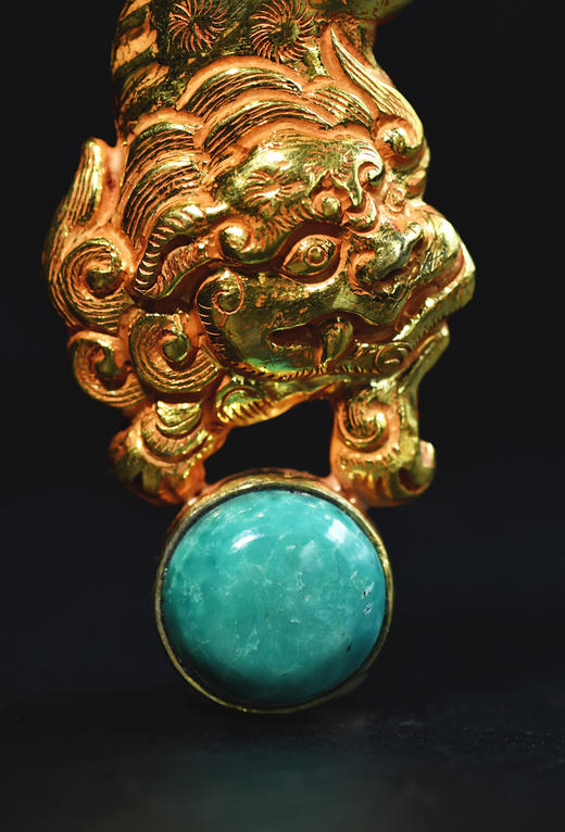 尼泊尔水银鎏金狮子松石戒指 商品图1