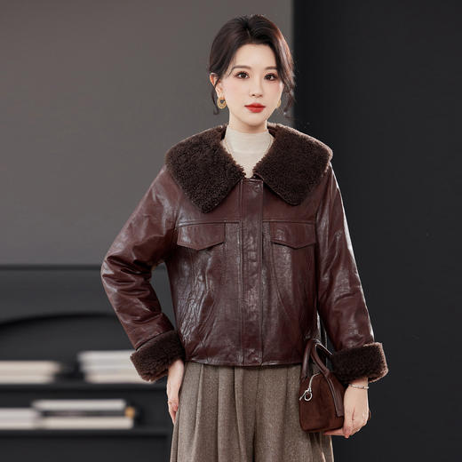 TC 23575鹅绒休闲皮衣韩版皮夹克上衣宽松外套绵羊皮 商品图1
