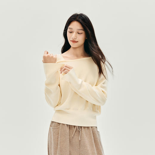 森马针织衫女冬季短款斜肩开叉白色2025新款温柔小个子设计感上衣 商品图2