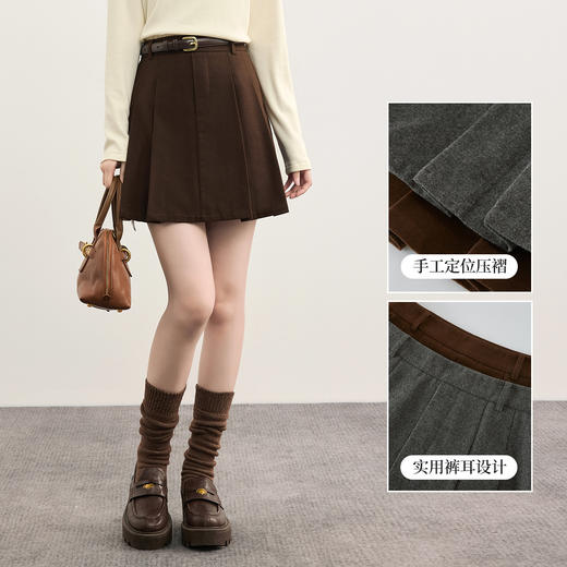 【10/29新品】熙世界知识分子风毛呢半身裙女高腰复古a字百褶短裙2025秋冬新款 商品图1