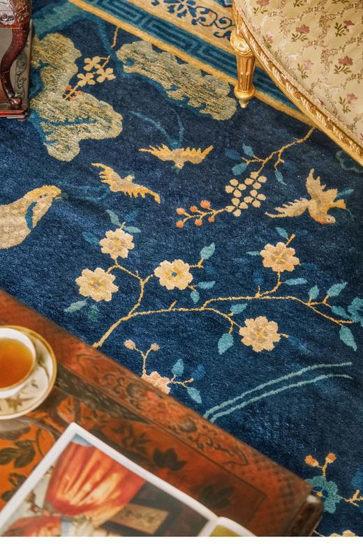 独角鹿西洋古董 1890年代中国晚清时期出品「百鸟朝凤」主题大型羊毛地毯 商品图5