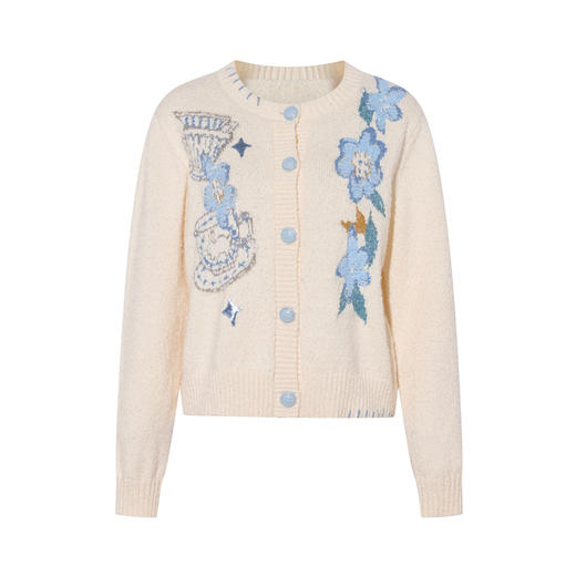 两三事 融雪之时 2025冬季新款甜美提花刺绣毛衣开衫女宽松 商品图4