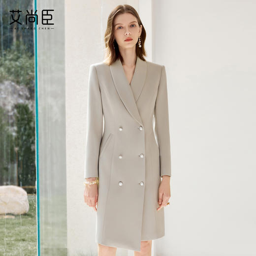 艾尚臣复古双排扣连衣裙女秋气质职业西装裙正式场合轻熟风工作服 商品图2