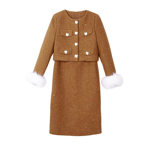 HR SNX2893小香风时尚套装裙气质毛呢子羽绒外套半身裙两件套 商品图4