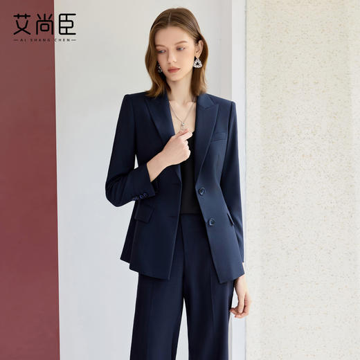 艾尚臣藏青色西装套装女秋职业气质女神范高端小个子主持人工作服 商品图0
