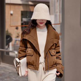 HR SNX2875韩版紫色大翻领外套针织翻领可脱卸羽绒服