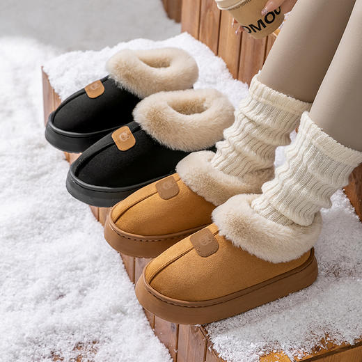 厚底包跟棉拖鞋女秋冬季居家用毛毛绒棉鞋拖鞋男士情侣棉鞋出门外穿情侣保暖雪地靴 商品图7