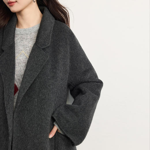 【10/29新品】熙世界【静奢智感】深灰长款浴袍双面呢大衣冬季女装全羊毛呢外套 商品图3