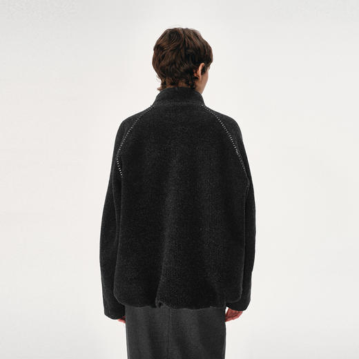 NUTH羊毛混纺撞色编织边宽松廓形毛呢外套女 深灰色（发货时间同步天猫） 商品图4