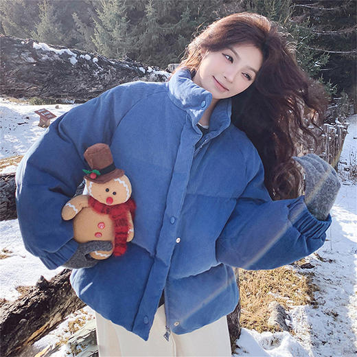 西遇蓝色立领短款棉服女冬季新款灯芯绒小个子保暖面包服SS051720/V0055470 商品图0