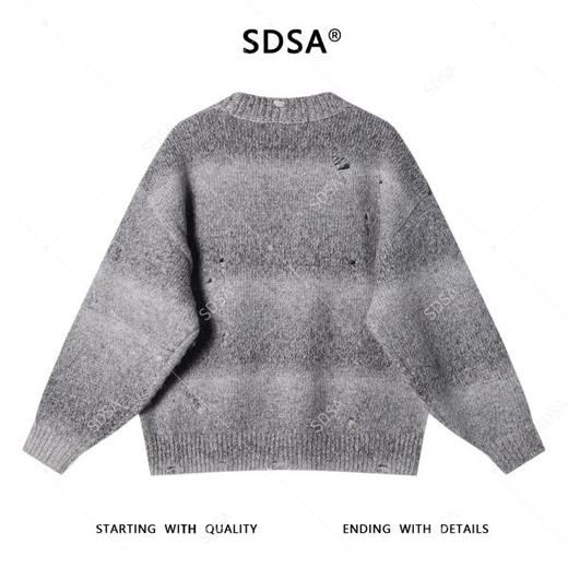 8818SDSA男士秋冬新款痞帅男装简约渐变条纹勾破圆领毛衣休闲百搭上衣 商品图4