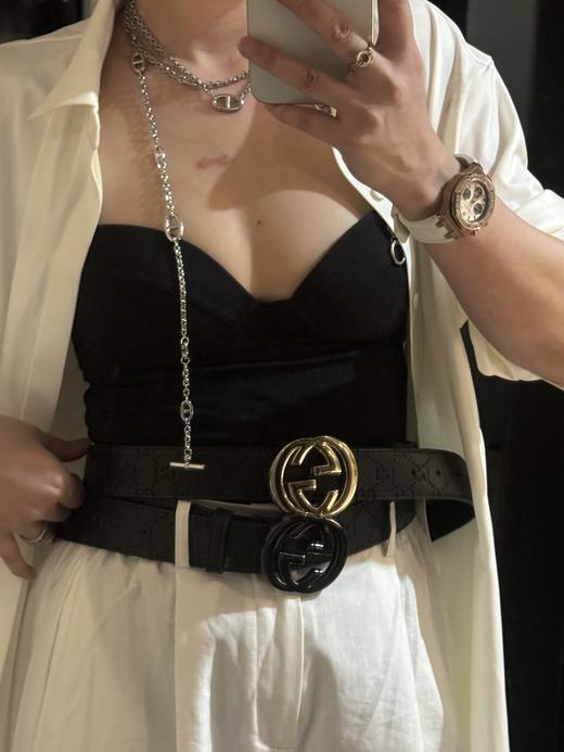 古家双G 平滑扣皮革皮带男女同款 商品图5