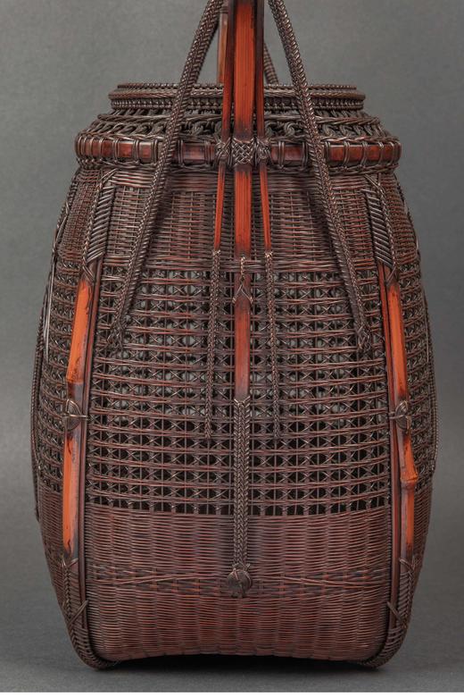 独角鹿西洋古董 20世纪早期日本出品唐物式罐形竹编提梁花笼 商品图2