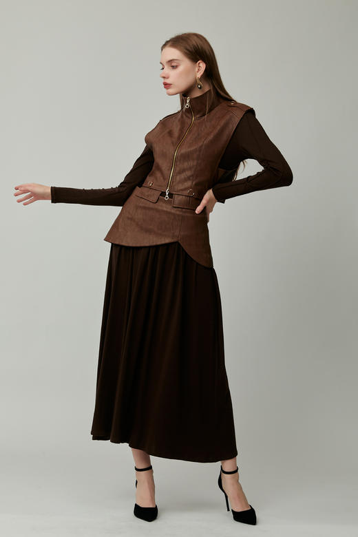 SAFICOO 时尚摩登 皮质腰封设计 冬季长半裙 商品图1