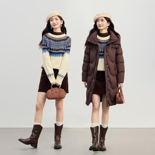 【周末秒杀】熙世界【费尔岛毛衣系列】圆领套头提花羊毛针织衫女2025冬季新款 商品图2