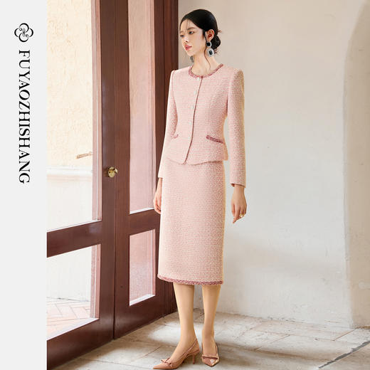 【雾粉凝光】小香风套装女2025秋冬粗花呢西装外套富家千金风穿搭 商品图3