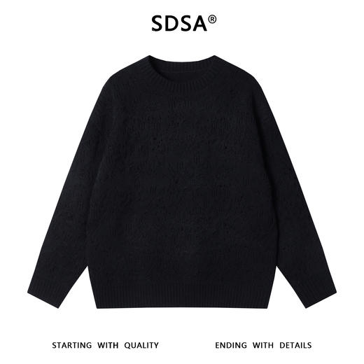 24309SDSA男士秋冬新款痞帅男装潮牌简约纯色勾破圆领毛衣慵懒风针织衫 商品图0