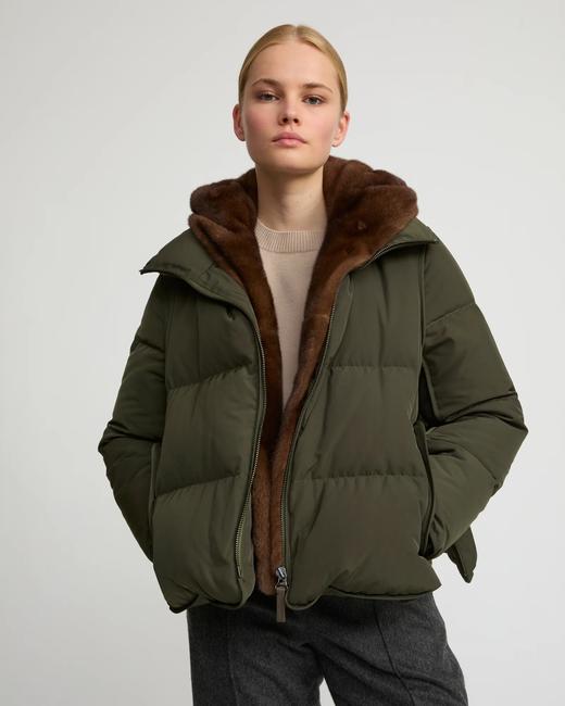 Yves Salomon - DOWN JACKET TECHNICAL FABRIC/MINK - ARMY GREEN/LUNA - 女装 - 羽绒服 - 军绿色 商品图3