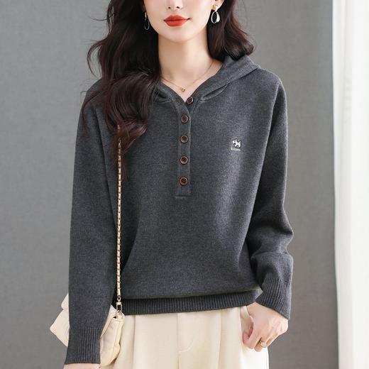 连帽毛衣宽松休闲小狗，刺绣针织 百搭短款打底卫衣CC-5-6609 商品图1