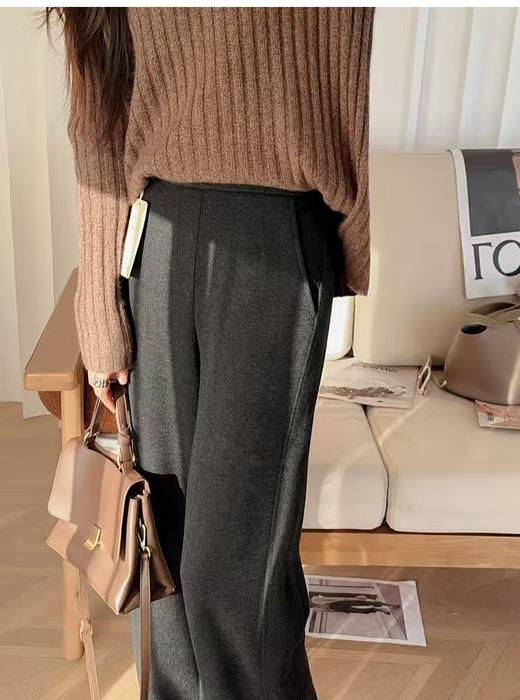 冬季保命裤极简直筒羊毛混纺加绒加厚窄阔腿裤 商品图12