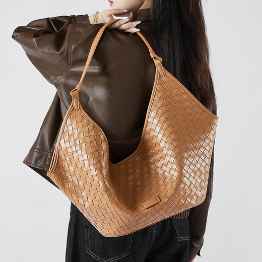 真皮大容量包包bags，时尚洋气牛皮编织纹女士上课通勤包QSL-2858 商品图3
