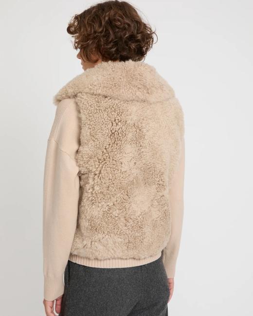 Yves Salomon - VEST LONG HAIR LAMB/KNITWEAR MERINOS WOOL - FICELLE - 女装 - 背心 - 淡灰褐色 商品图6