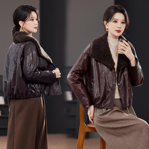 TC 223573羽绒服鹅绒外套绵羊皮羊羔毛大翻领短款休闲上衣 商品图3