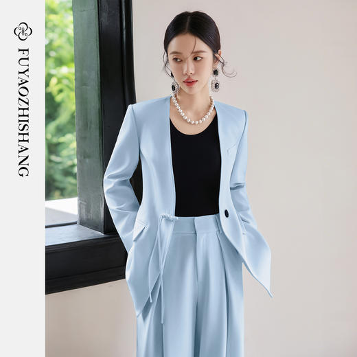 【天蓝幻纱】蓝色西装外套女阔版西服上衣宽松设计感通勤风两件套 商品图2