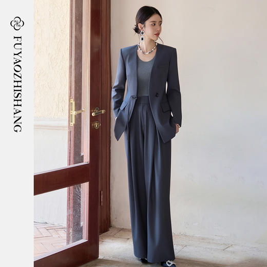 FUYAO扶摇 轻奢气质西装裤女高级感垂感直筒阔腿裤高腰百搭休闲裤 商品图3