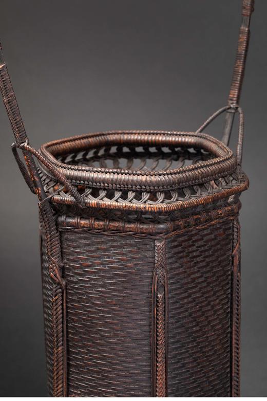 独角鹿西洋古董 20世纪日本出品唐物式几何罐形竹编提梁花笼 商品图2