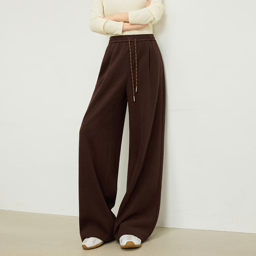 【10/29新品】熙世界【入冬神裤】窄版水波纹针织阔腿裤女秋冬高腰休闲直筒长裤 商品图4