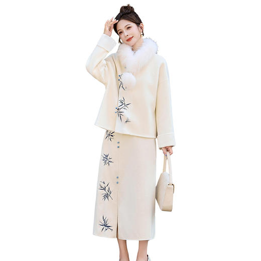 HR ZMFS25919时尚套装裙气质撞色拼接V领西装半身裙两件套 商品图4