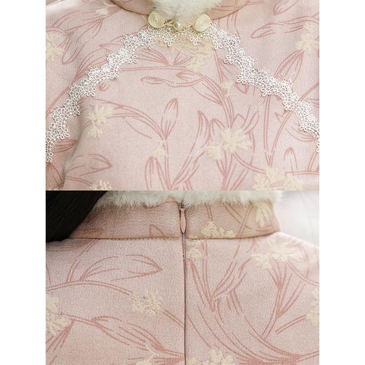 《浮雪》清新双色年轻款改良收腰冬季旗袍，减龄少女连衣裙LSB3381 商品图4