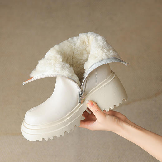 【预售5天】羊羔毛雪地靴女小个子厚底粗跟保暖切尔西短靴加绒加厚真皮马丁靴ZMXY&77015 商品图3