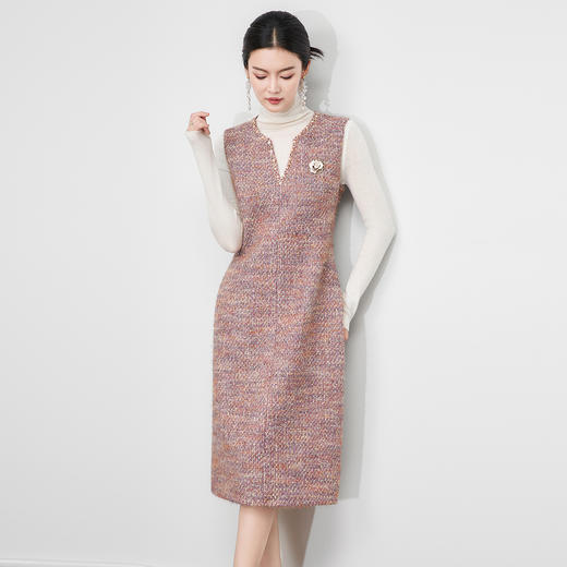 「高货wl」全新升级【铂金会员367/天猫489/差价122】(01110)洛诗琳2025秋冬法式温柔优雅小香风粗花呢加厚无袖连衣裙 商品图0