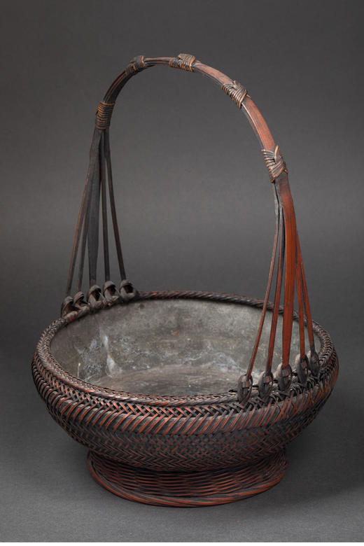 独角鹿西洋古董 19世纪日本出品唐物式敞口钵形竹编提梁花笼 商品图4