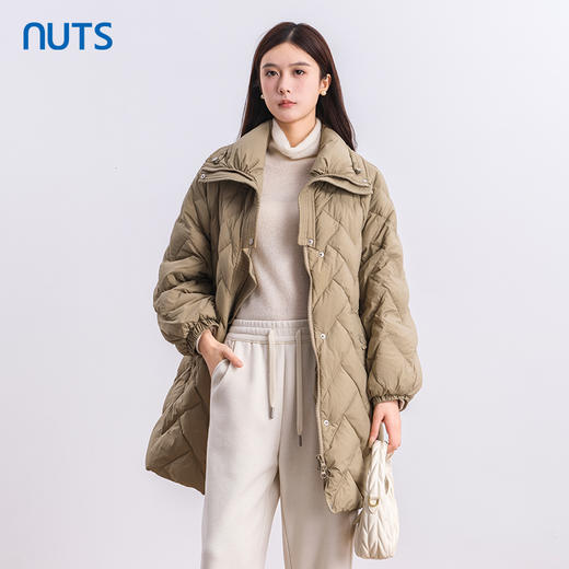 NUTS商场同款冬季纯色菱格翻领保暖中长款鸭绒羽绒服女4490905A1 商品图0