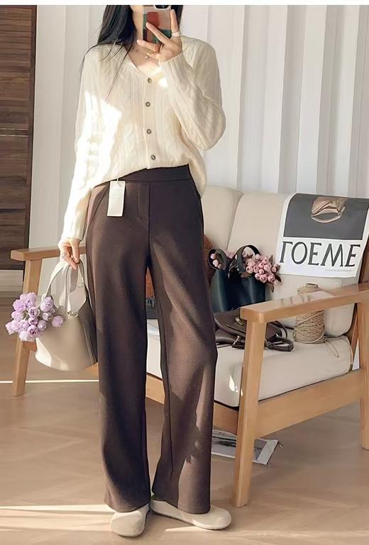 冬季保命裤极简直筒羊毛混纺加绒加厚窄阔腿裤 商品图6