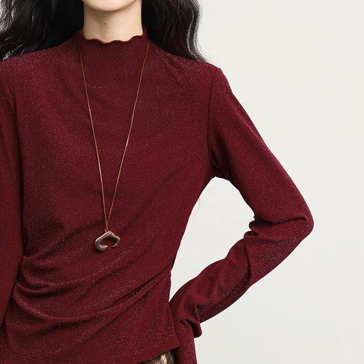 【周末秒杀】熙世界「璀璨星河瘦瘦T」撒银针织T恤女长袖秋冬季内搭修身打底衫 商品图2