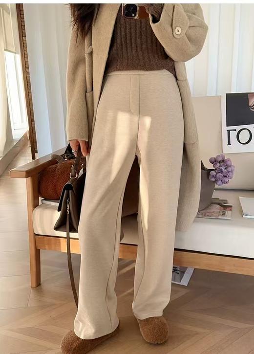 冬季保命裤极简直筒羊毛混纺加绒加厚窄阔腿裤 商品图3