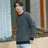 DRONKOO 2025 圆领满幅撞色菱形格提花厚毛衣 商品缩略图1